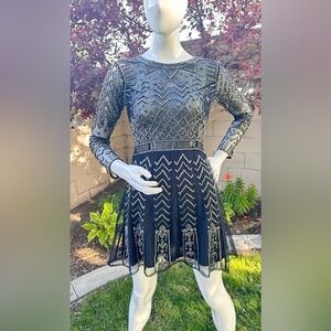 Karina Grimaldi Black and White A-Line Long Sleeve Dress